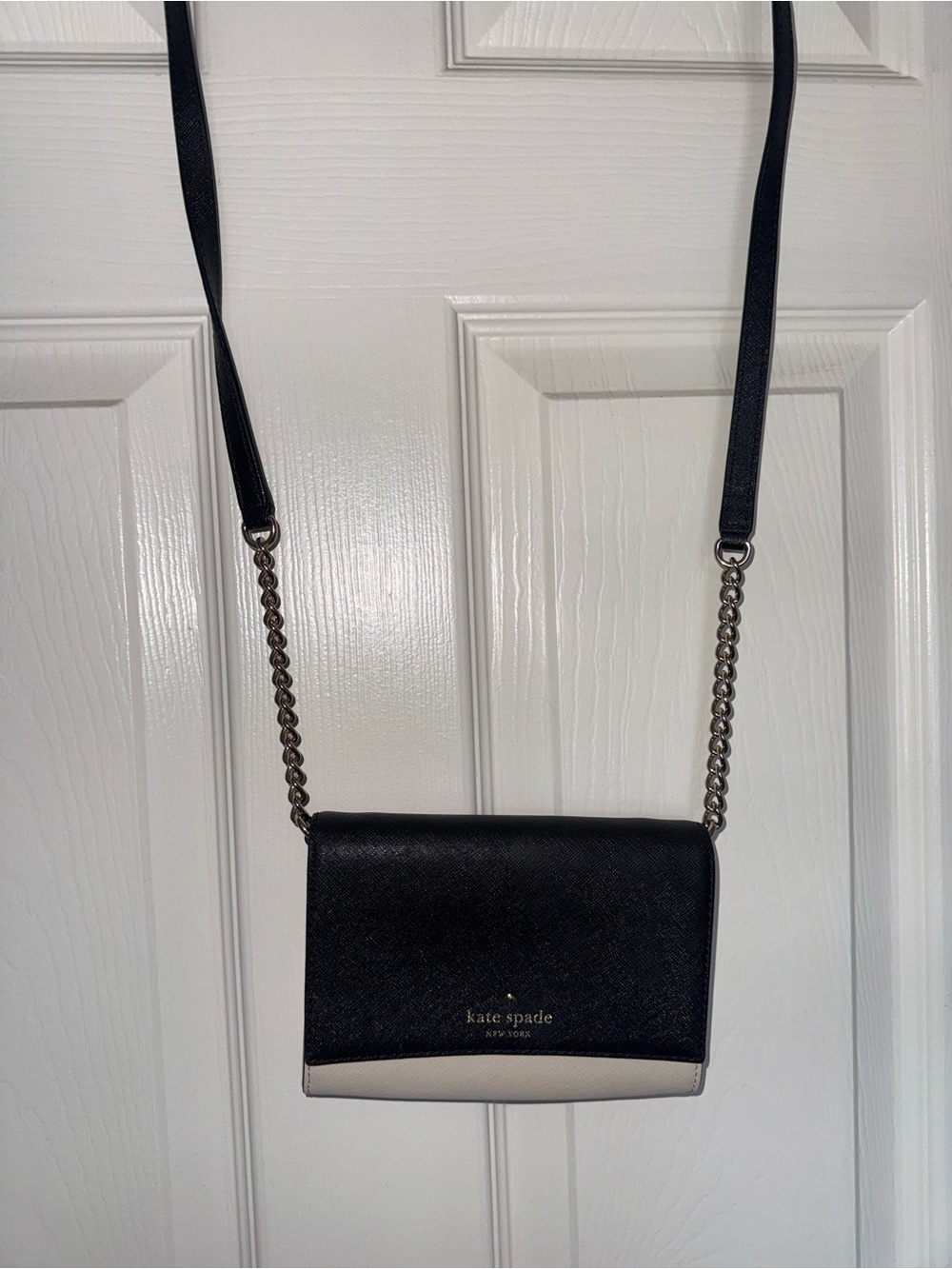 kate spade Black and Cream Saffiano Crossbody with Chain Strap